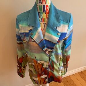 Abstract Print Aqua Multi-Color Women's Jacket by Art by Dolcezza